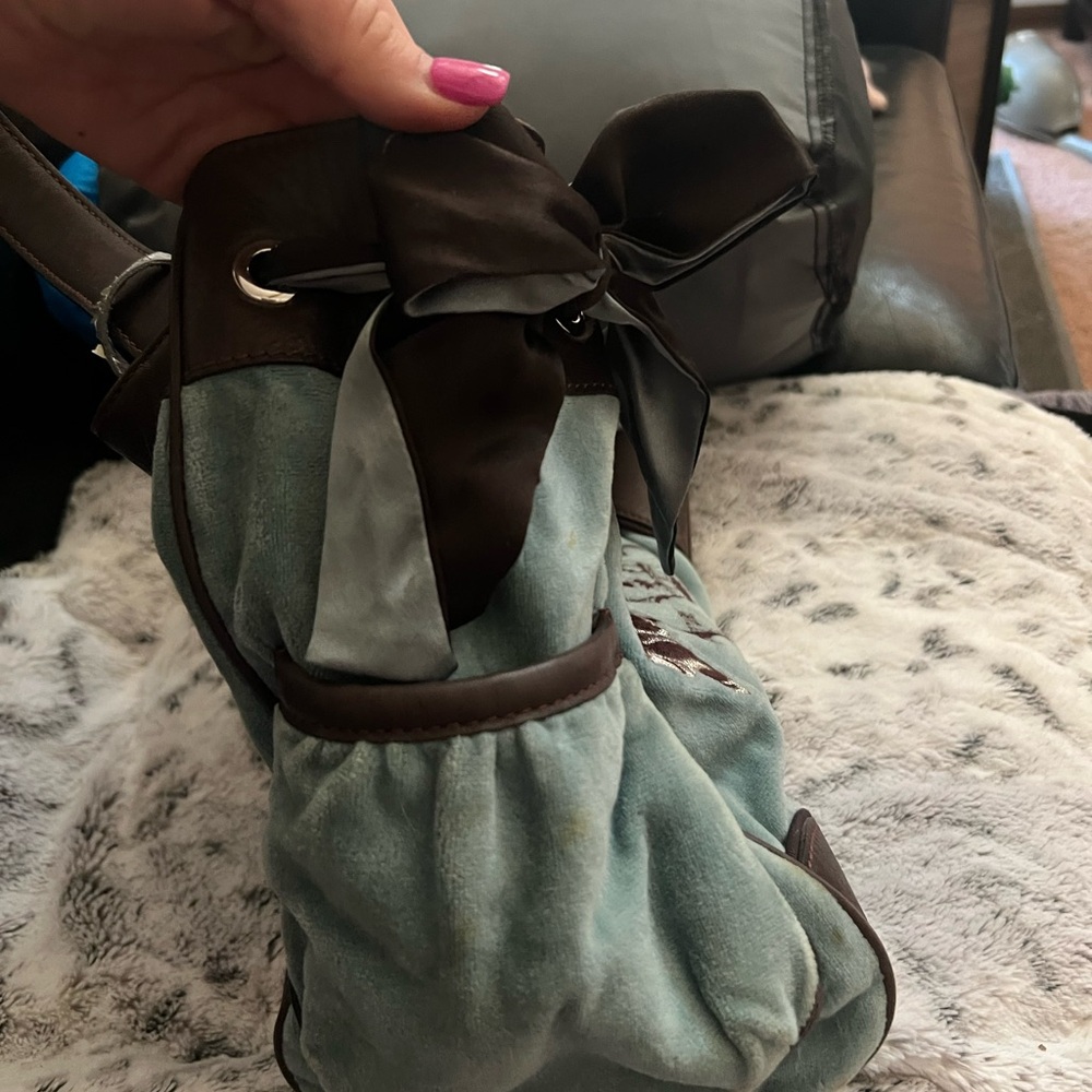 Juicy Couture Brown & Teal Heart Logo Tote Bag— Rare - Picture 5 of 10